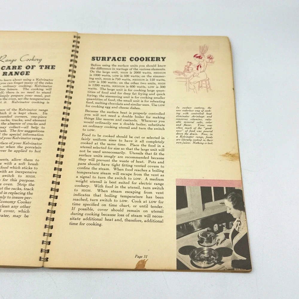Kelvinator Book of Recipes Vtg Spiral Cookbook Art Deco Detroit Mi 50's Retro